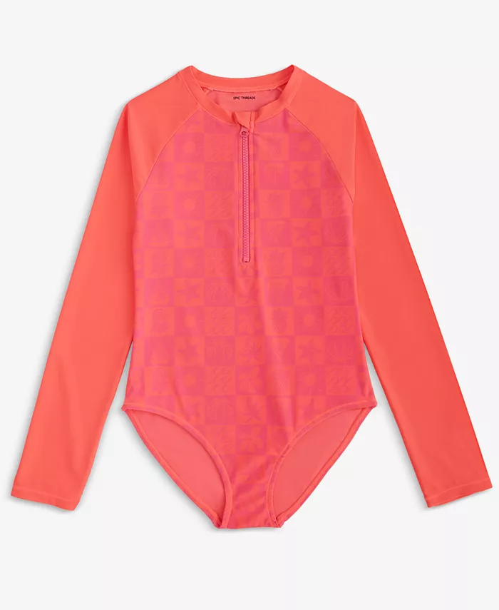 

Куртка-рашгард с длинным рукавом и молнией Big Girls Beachy Check Epic Threads, розовый