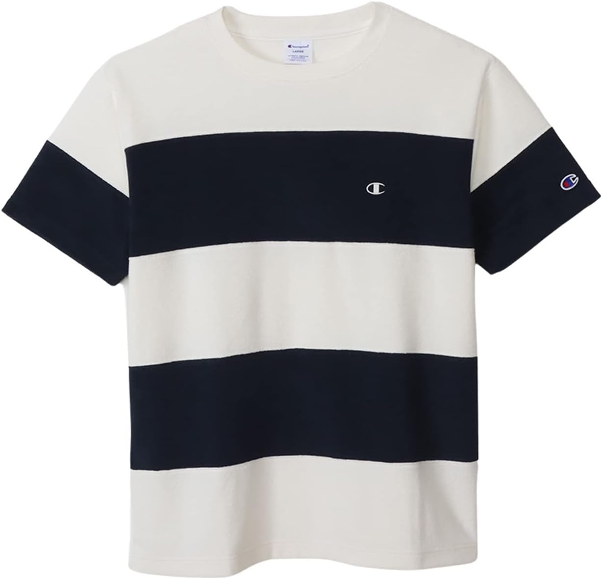 

Футболка Champion C3-T302/C3-X360 с коротким рукавом, хлопок, производство США, полосатая футболка, логотип в одну точку, футболка с коротким рукавом и панелью, темно-синий
