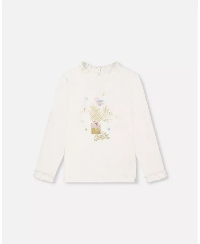 

Футболка для девочек с оборками и принтом, цвет белый - Малыш|Ребенок Deux par Deux