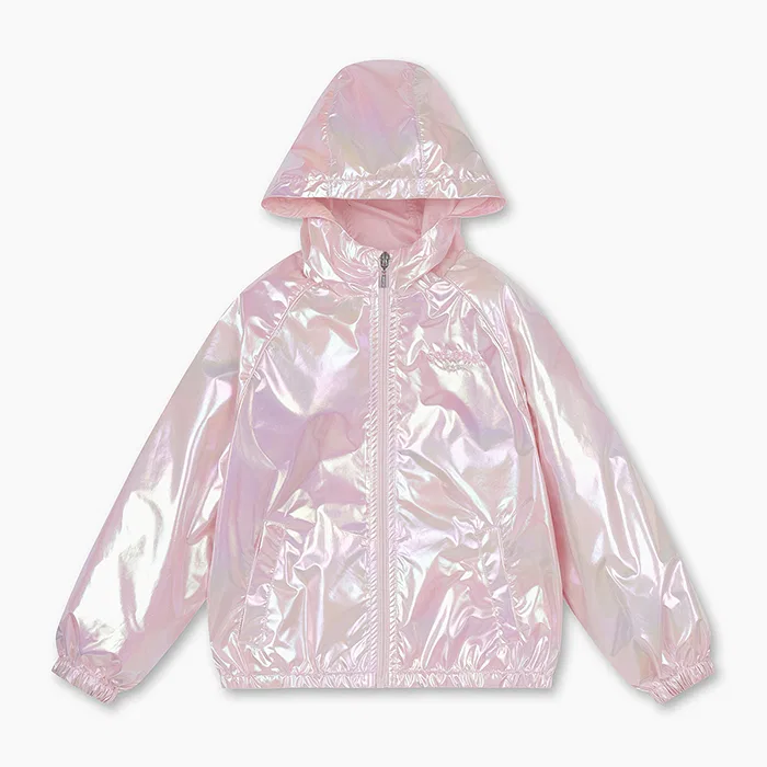 Детская глянцевая куртка из полиэстера розовая от Benetton Kids