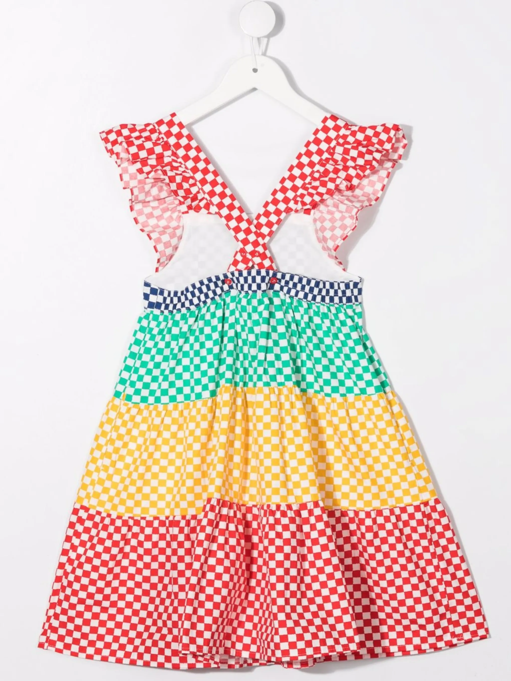 Клетчатое платье в стиле колор-блок Stella Mccartney Kids, красный — фото 2