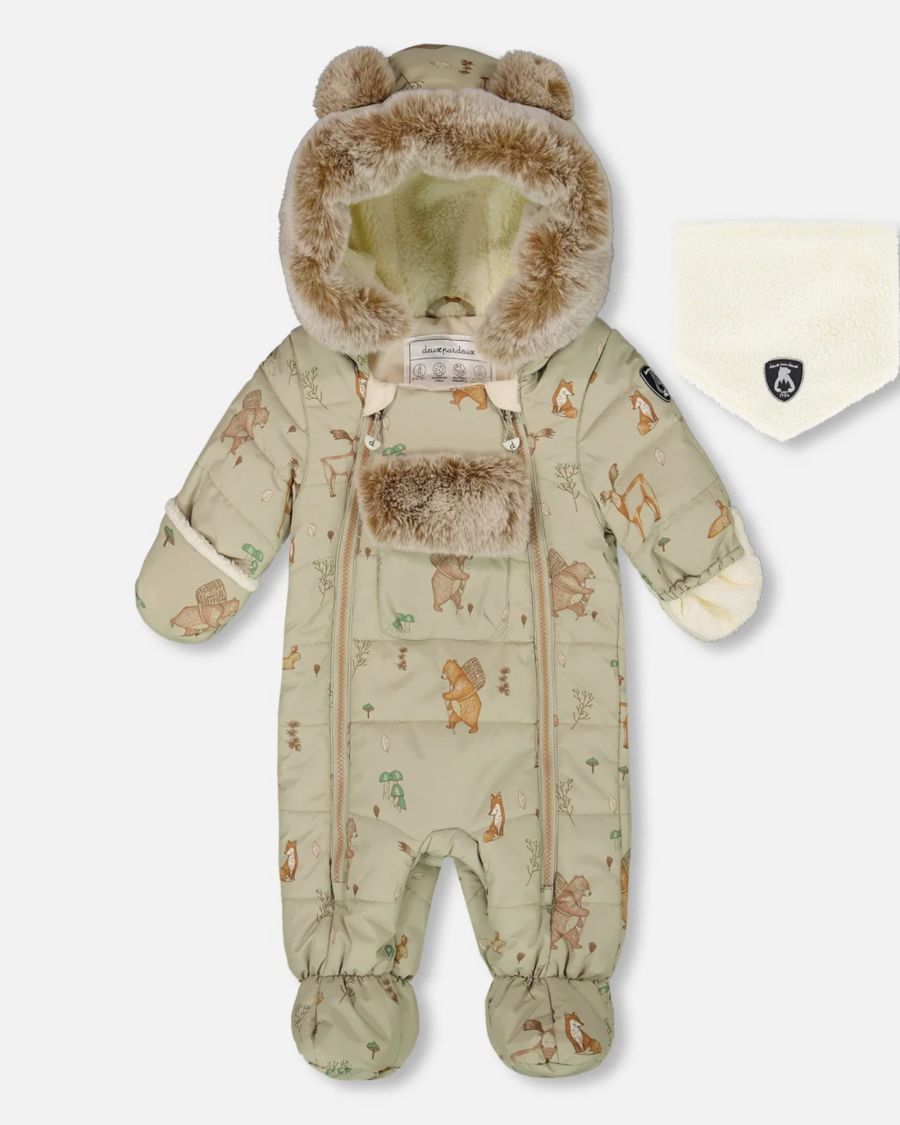 

Детский комбинезон-пижама для мальчика, предназначенный для использования в автокресле, зеленый с животным принтом Deux par Deux, Green animal print