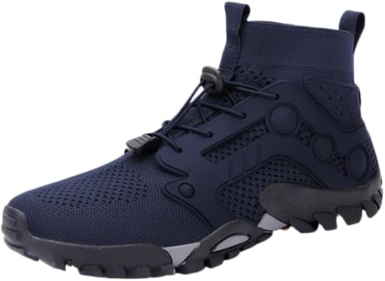 

Мужские большие стильные высокие прочные походные ботинки, удобные нескользящие шнурованные туфли, подходят для активного отдыха и спорта на свежем воздухе Hhhchpm, темно-синий