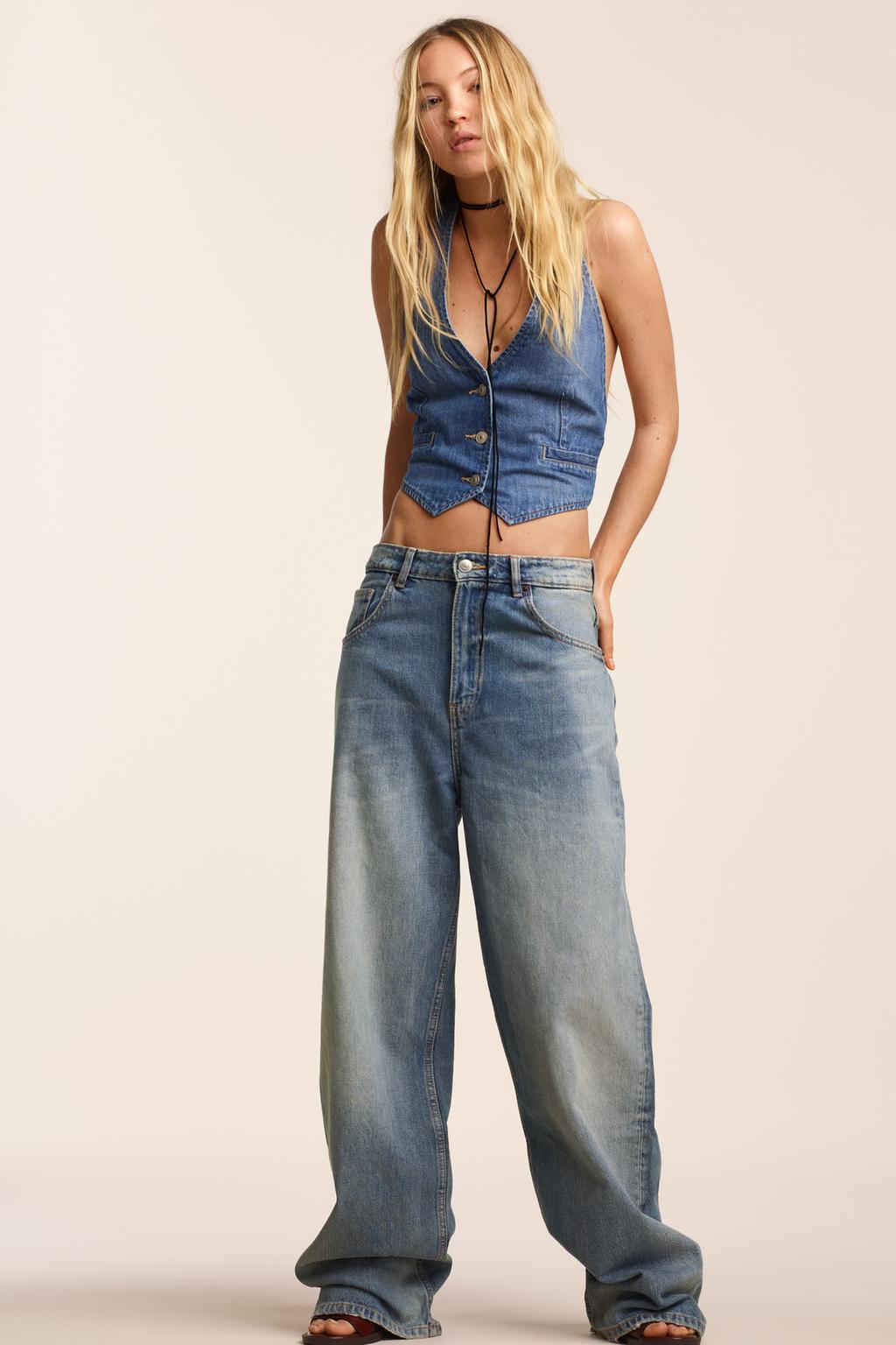 

Свободные джинсы оверсайз с высокой талией ZARA, синий