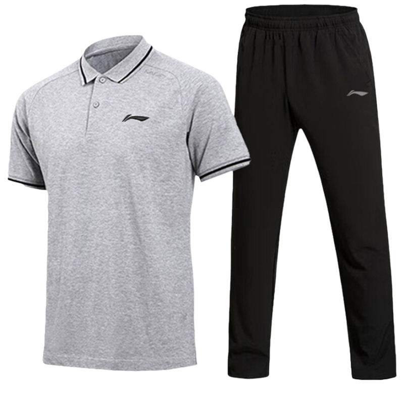 

Li Ning Casual Sportswear Мужская Поло с Воротником Moderate Li-Ning, clothing set (heather серый short-sleeved shirt+черный pants)
