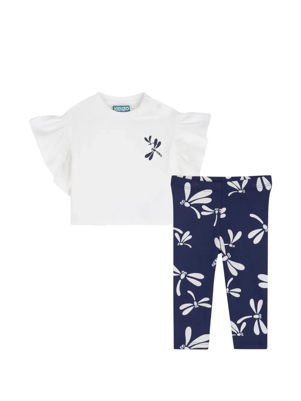 Комплект с оборками и принтом в виде стрекоз Kenzo Kids, белый