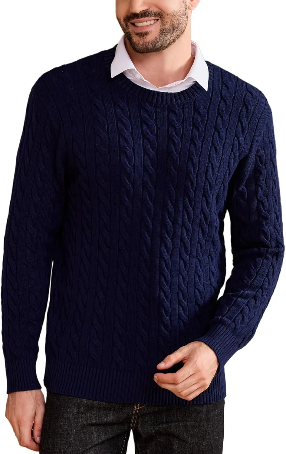 

Мужской свитер Kallspin с круглым вырезом, кабельная вязка, 100% хлопок