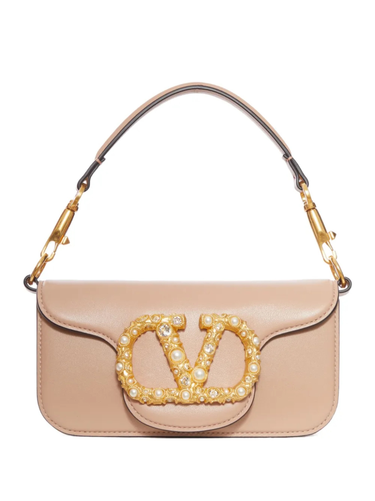 

Сумка через плечо из кожи с жемчужной отделкой Valentino Garavani VLogo, нейтральный