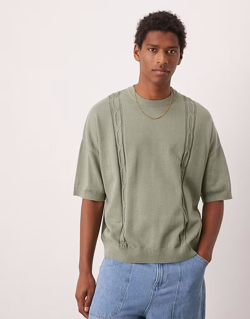

Футболка свободного кроя с круглым вырезом и вышивкой ASOS DESIGN, цвет шалфейно-зеленый