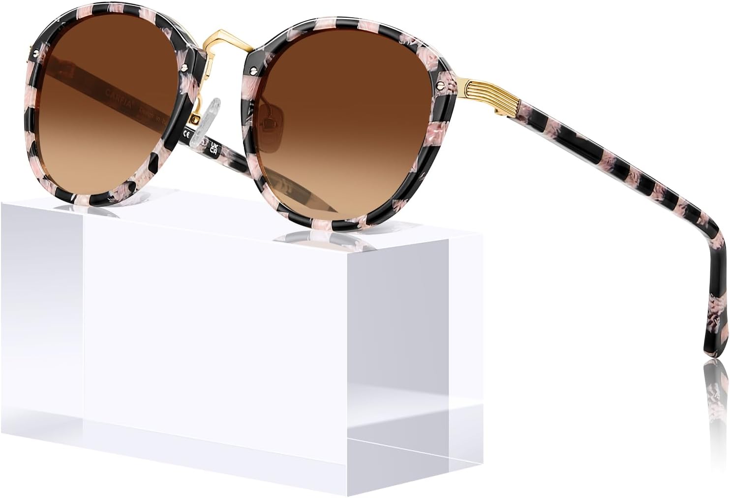 

Солнцезащитные очки CARFIA с металлической перемычкой из ацетата для женщин, поляризованные, с защитой от УФ-излучения, в стиле ретро, ​​круглые солнцезащитные очки, 2. Pink Black Checkers Frame Gradient Brown Lens