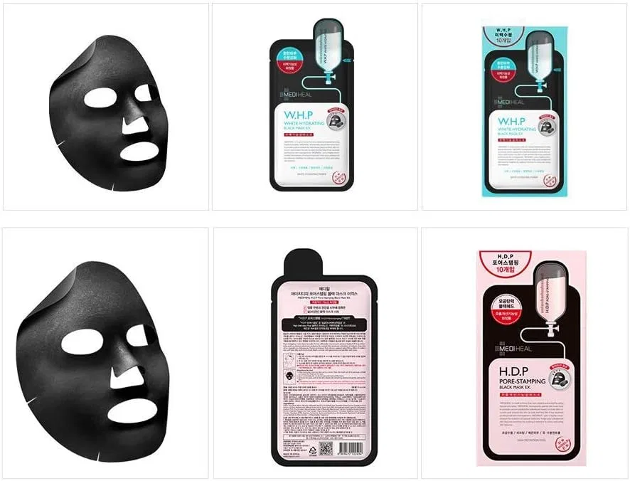 Набор Mediheal — Масок для лица WHP White Hydrating Black Mask EX и H.D.P Pore Stamping Charcoal Mineral Mask, 10+10 шт