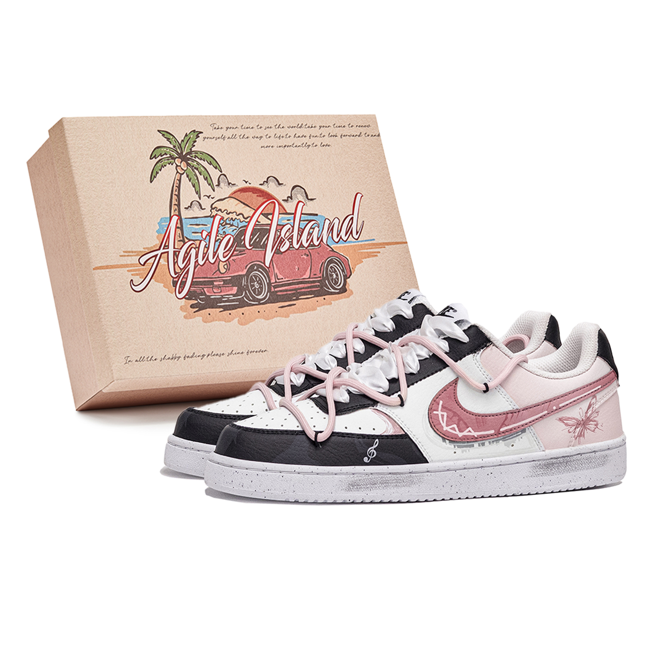 

Nike Кроссовки для скейтборда Court Vision 1 Lively Island, Box, Dreams Of The Shallow Low Top, мужские, розовые, белые