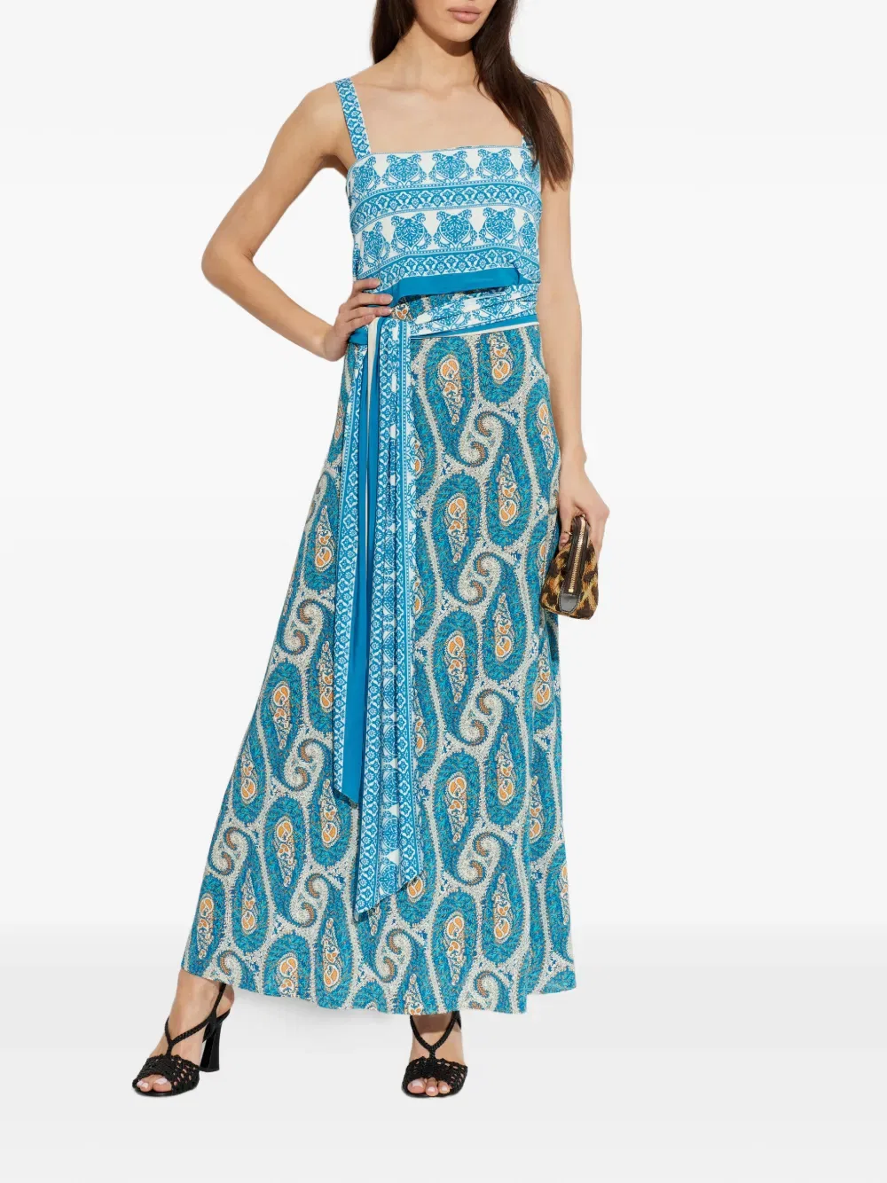 Длинное платье с узором и поясом на талии Etro, синий — фото 2