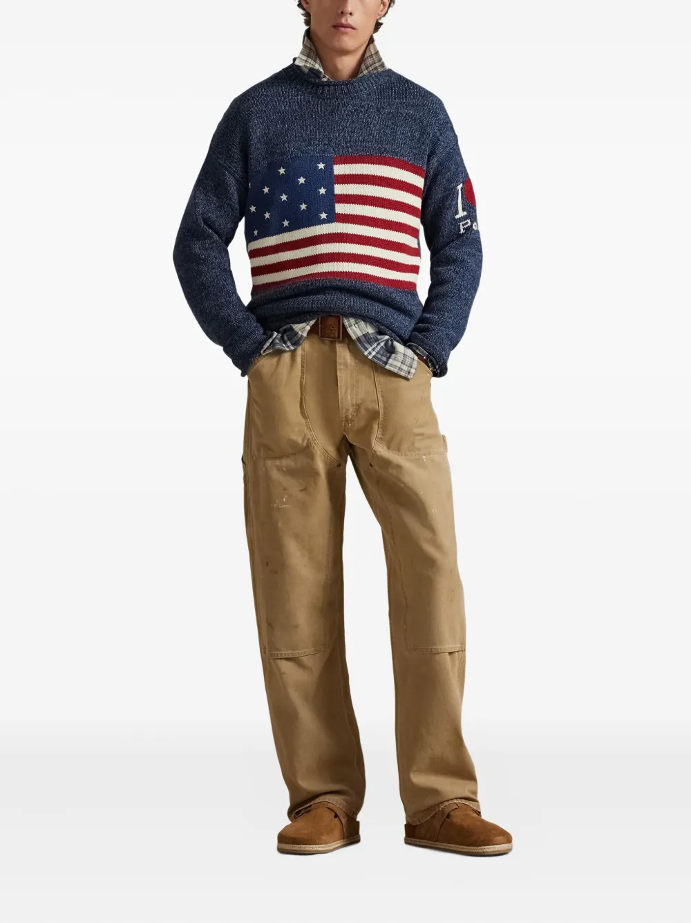 Свитер вязки интарсия с круглым вырезом Polo Ralph Lauren, синий — фото 2
