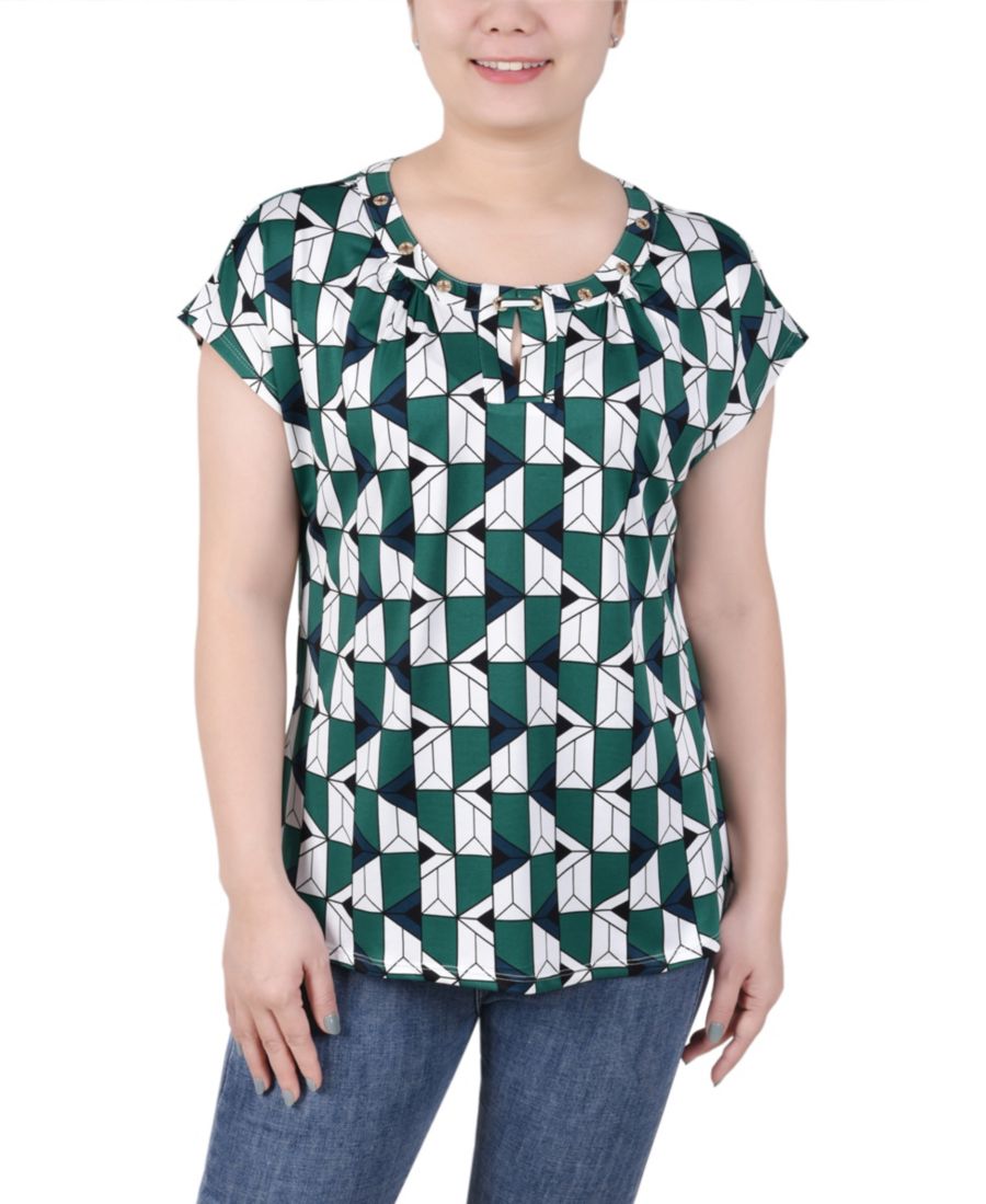 

Женская блузка с удлиненными рукавами и люверсами NY Collection, Kelly Green Ivory Geo Link