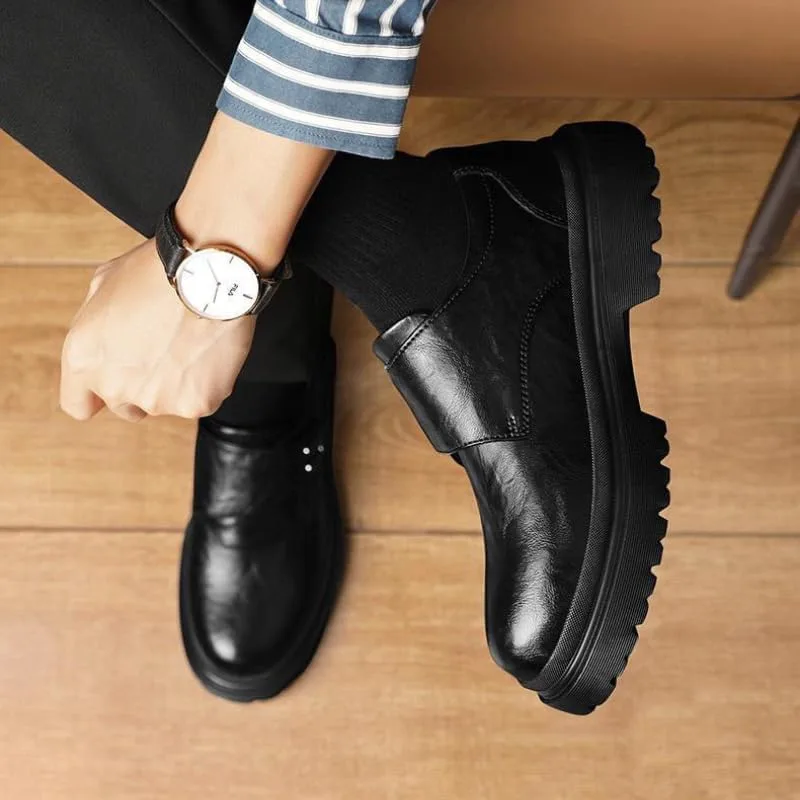 Men's Casual Leather Shoes - Comfortable for Daily use, Commuting, Outdoor Activities, and Gatherings Fusecottc, черный — фото 2