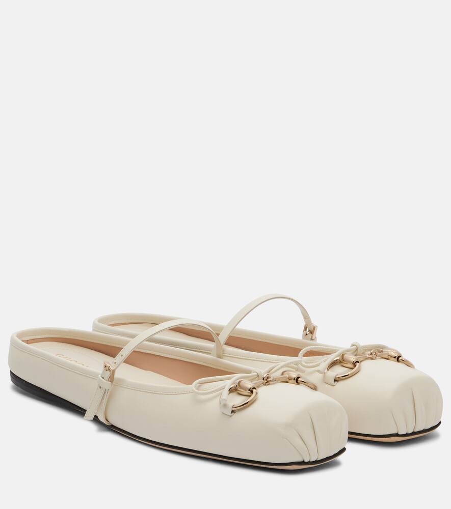 Кожаные балетки с подвеской Horsebit Gucci, Off White