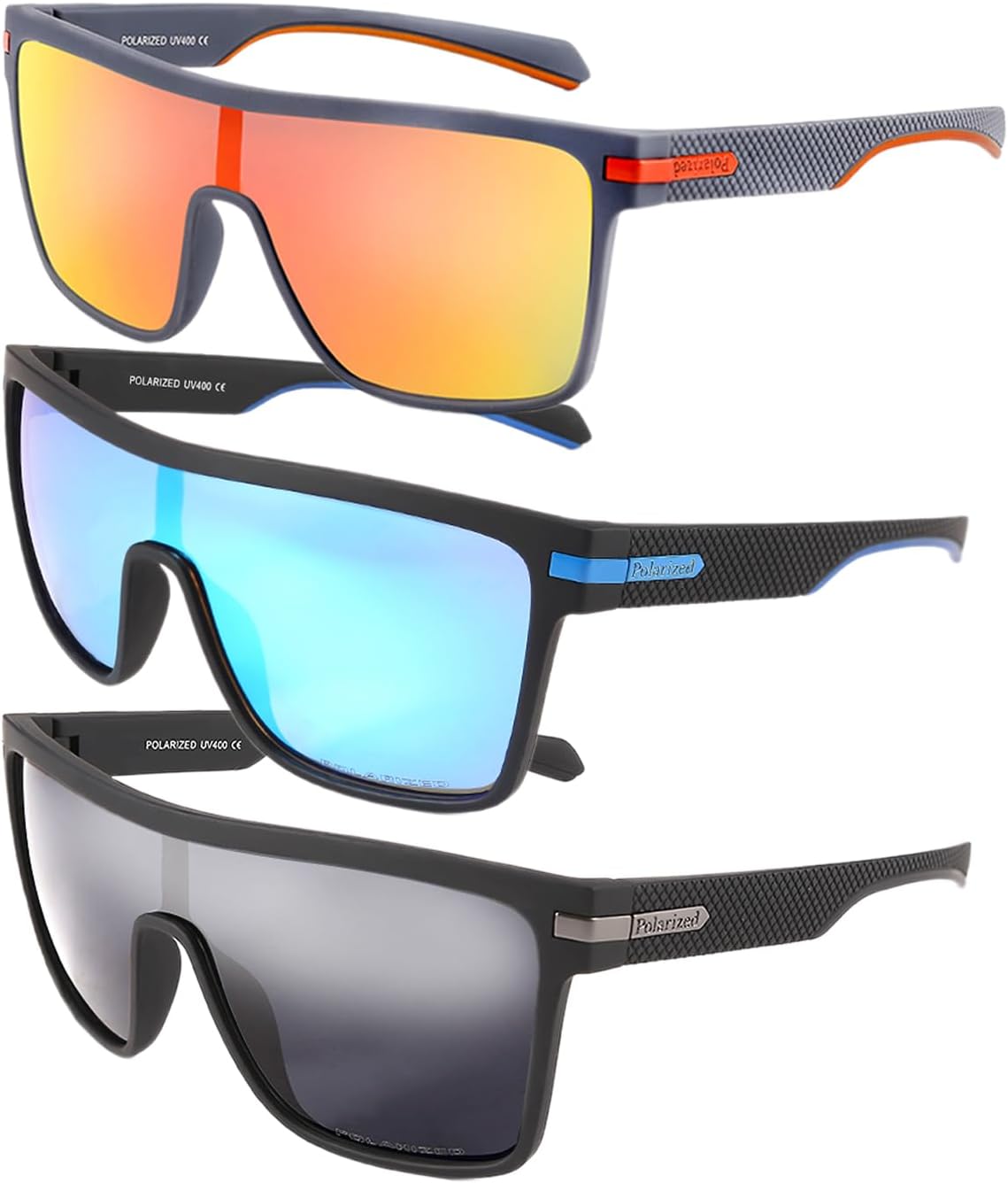 

Мужские поляризованные спортивные солнцезащитные очки Karsaer Flat Top TR90 в винтажном квадратном стиле для велоспорта, бега, рыбалки, гольфа, походов, Gray Frame Red Lens + Black Frame Gray Lens + Black Frame Blue Lens