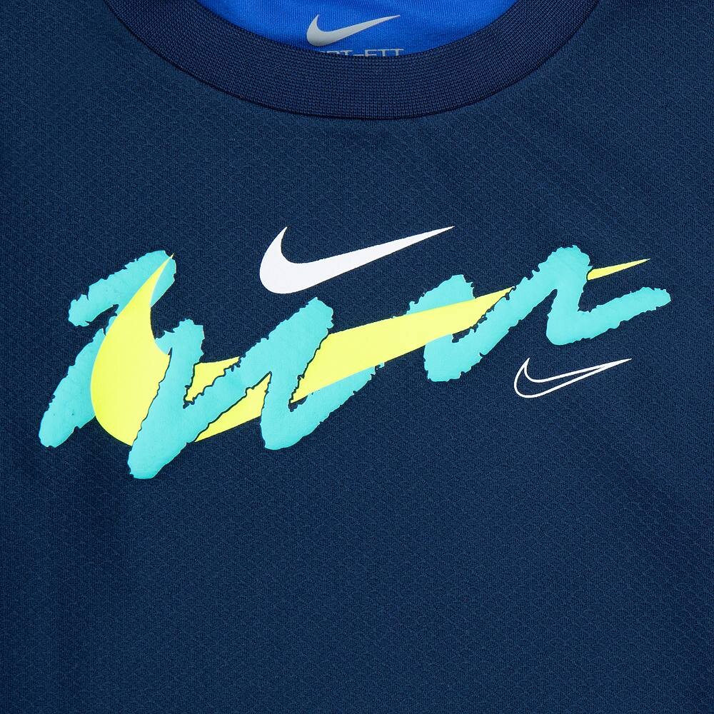 Двухцветная футболка Nike Dri-FIT Swoosh с длинными рукавами для малышей и мальчиков (для мальчиков), темно-синий — фото 3