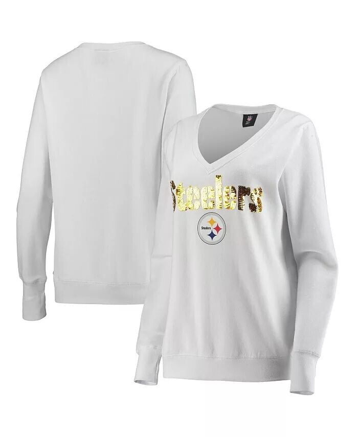 

Белый женский пуловер с v-образным вырезом Pittsburgh Steelers Victory свитшот Cuce