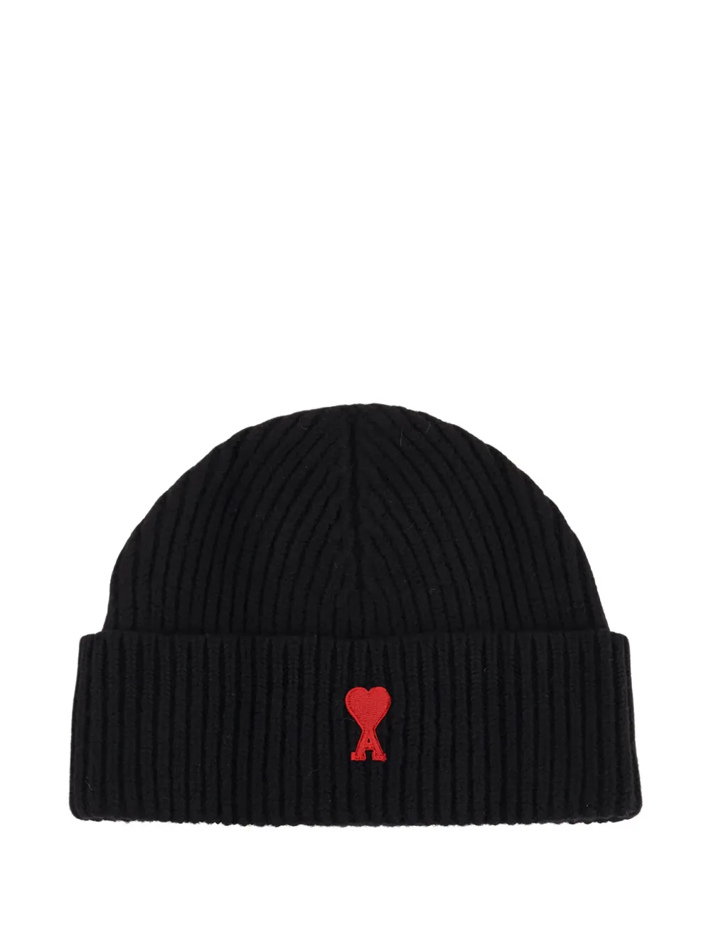 

Шерстяная шапка с логотипом и рубчатой текстурой Ami Paris, черный