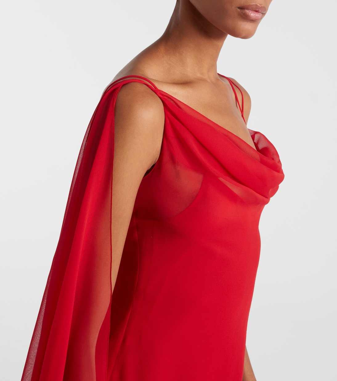 Асимметричное драпированное платье из шелкового жоржета Blumarine, Lipstick Red — фото 4