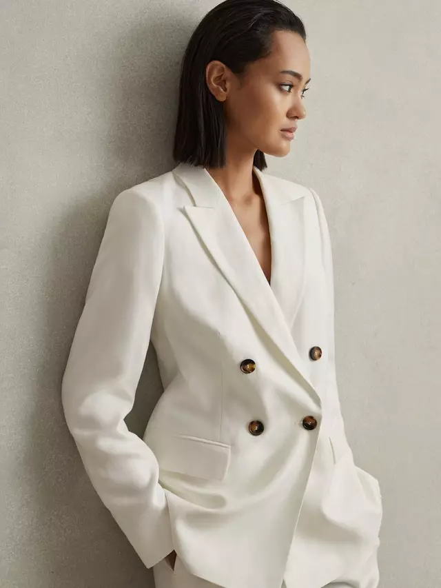 

Блейзер Reiss Lori Linen Blend Double Breasted, белый