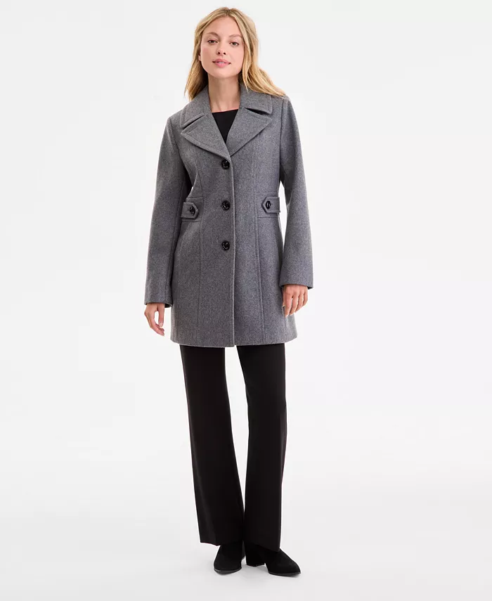 

Женский однобортный бушлат с заостренным воротником Anne Klein, серый