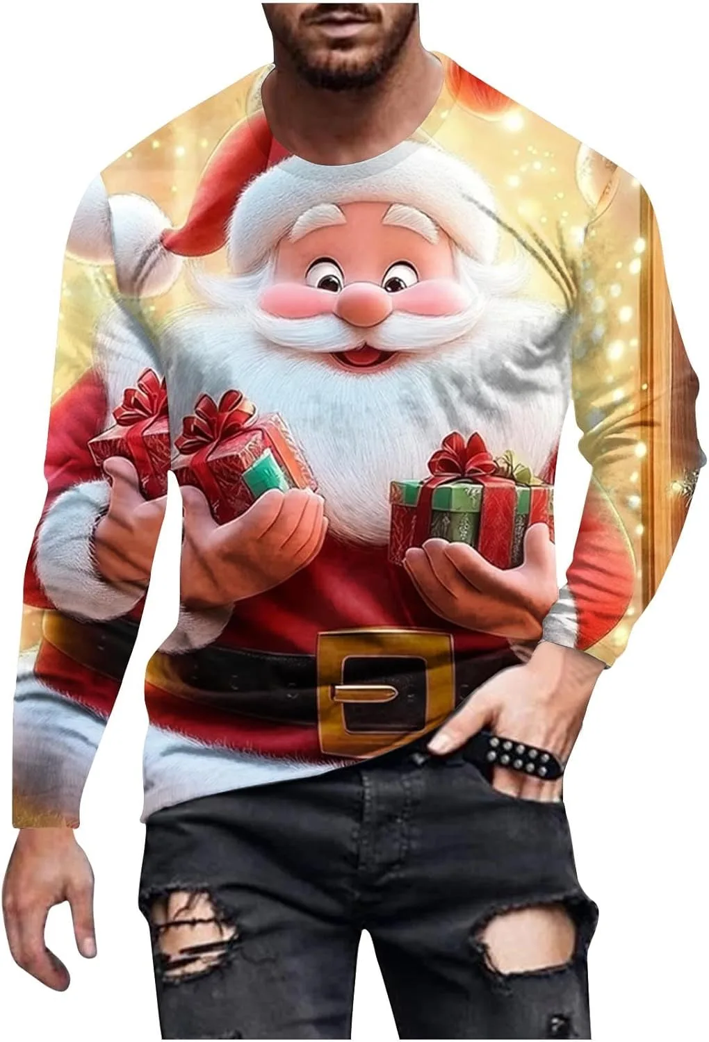 

Футболка с 3D принтом Ugly Christmas для мужчин, длинный рукав