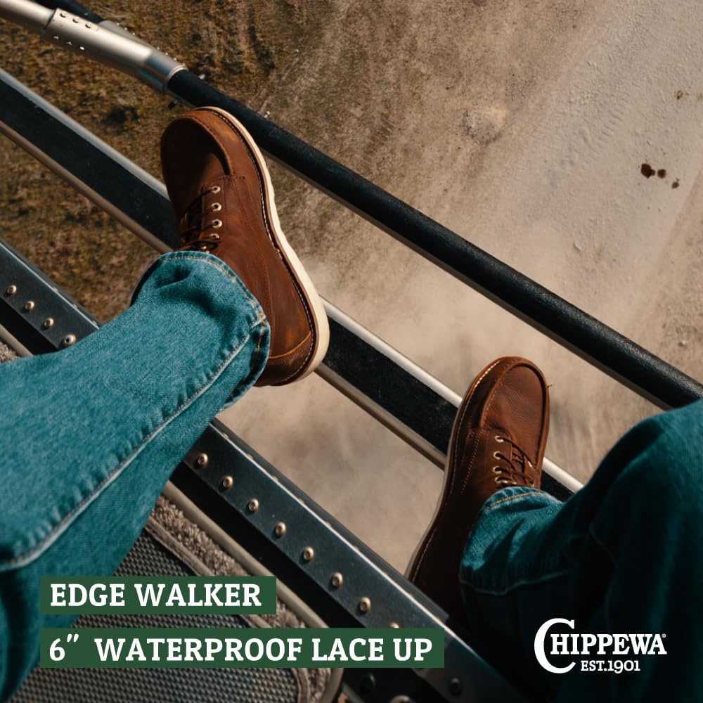 Мужские ботинки Chippewa Edge Walker 6 из кожи - водонепроницаемые ботинки на шнуровке с клиновидной подошвой - мягкий носок с амортизацией - шнуровка для надежной посадки - широкий мыск с резиновой подошвой, Briar Haystack - Soft Toe — фото 2
