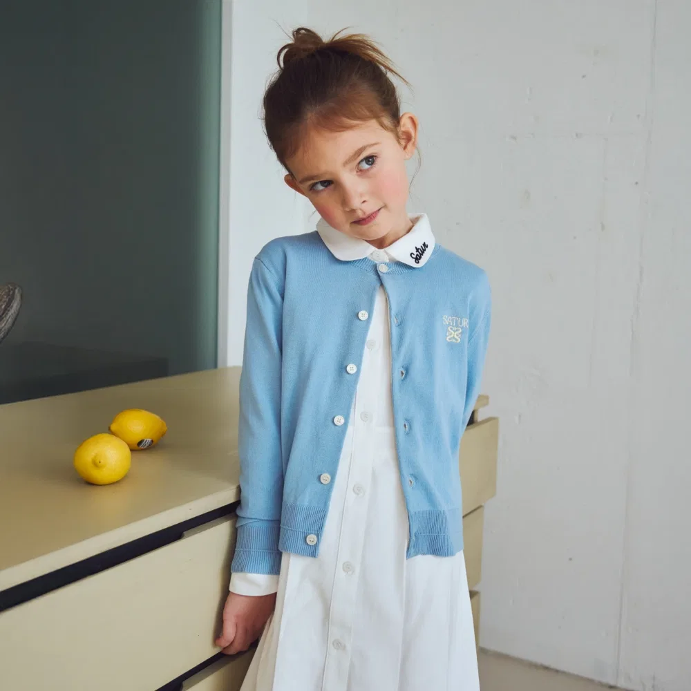 Детский лёгкий кардиган Lauren с круглым вырезом, небесно-голубой, от Satur Kids