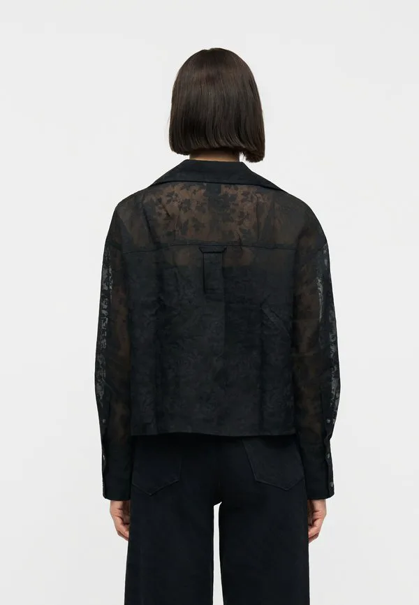 Прямая укороченная рубашка-блузка на пуговицах Gap, Black — фото 3