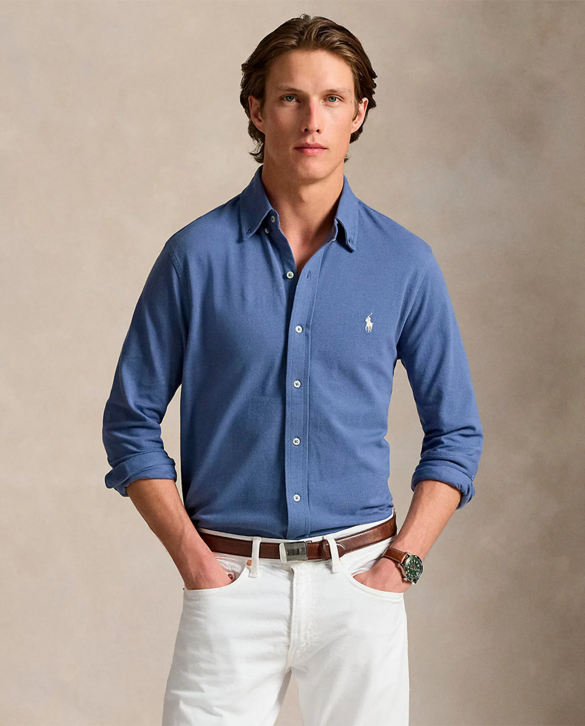 

Ультралегкая мужская рубашка из пике Polo Ralph Lauren, цвет Azul porcelana