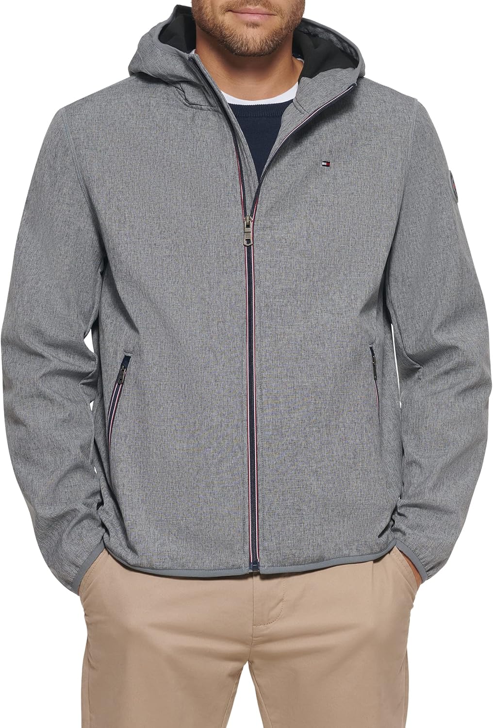 

Мужская легкая водонепроницаемая дышащая куртка софтшелл с капюшоном от Tommy Hilfiger, Heather Grey