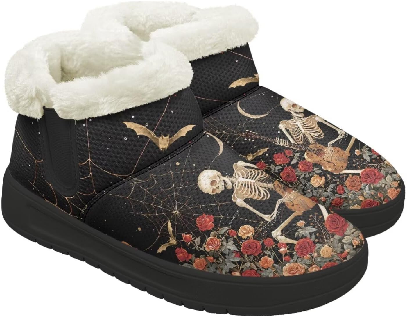 

Зимние утепленные ботинки Forchrinse для женщин и мужчин, комфортные полусапожки с антискользящей подошвой для улицы, Halloween Skull Flower