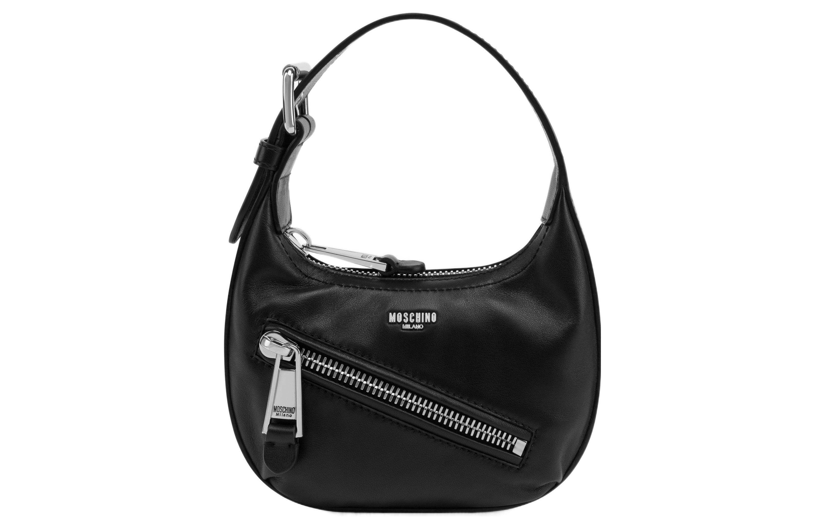 

Одноручная сумка из овчины маленького размера женская черная MOSCHINO