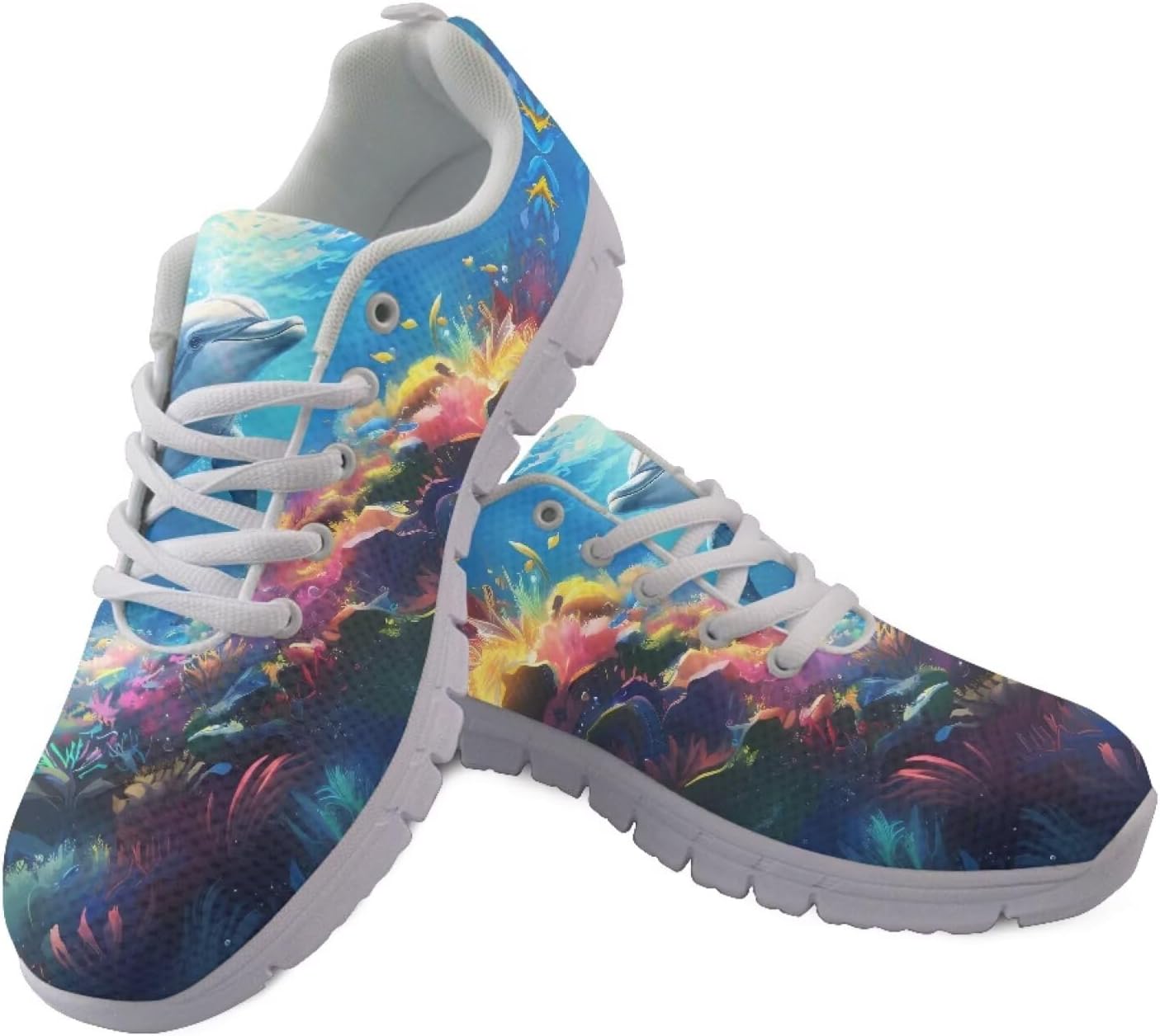 

Женские кроссовки для бега и зала на шнуровке, для ходьбы и походов, легкие и дышащие кроссовки для мужчин и женщин Getelinseng, Underwater Dolphin