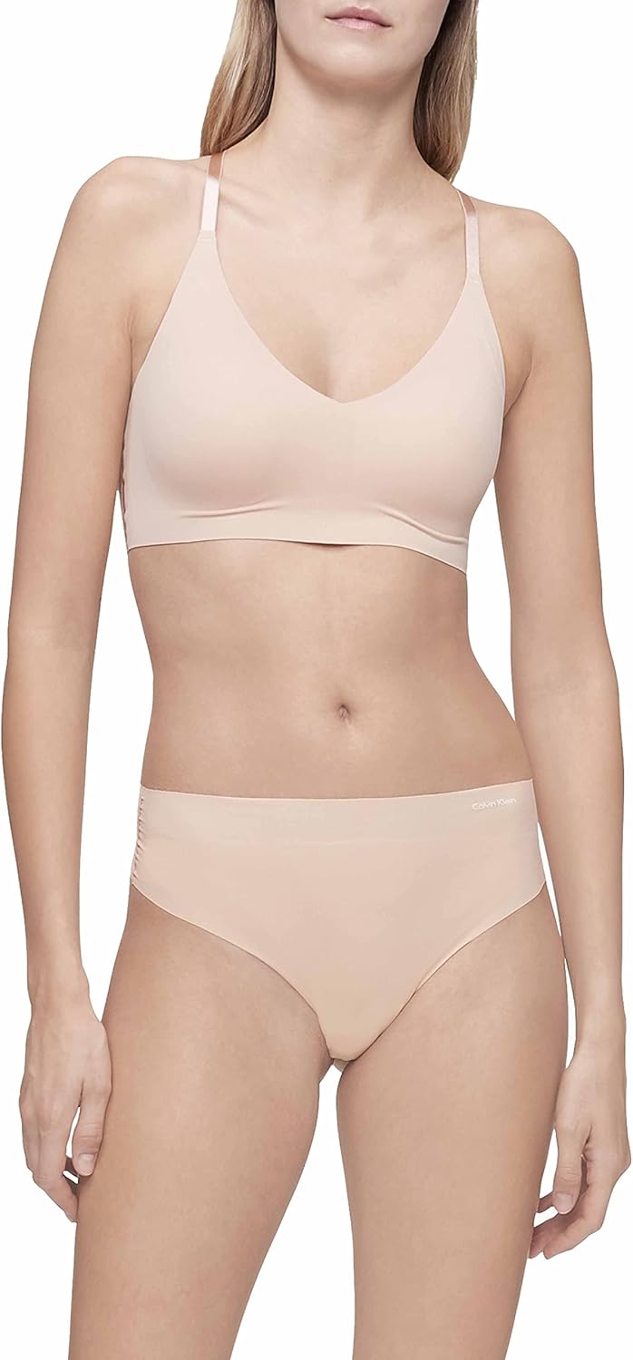 

Женский бюстгальтер-бралетт Calvin Klein Invisibles Comfort с легкой подкладкой, бесшовный, с треугольными чашечками и косточками-косточками, Bare Lace Racerback