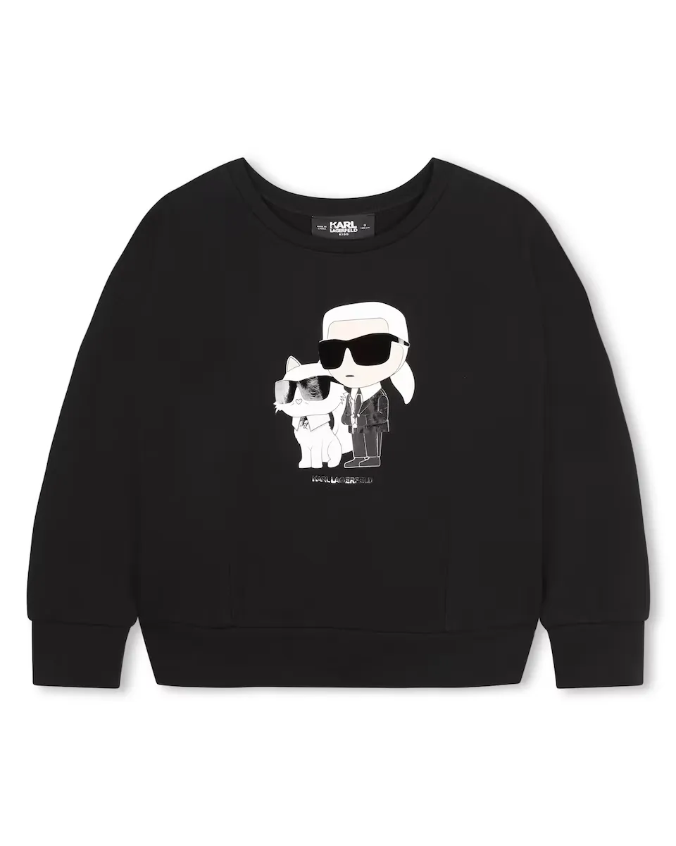 

Толстовка для девочки с круглым вырезом и рисунком спереди Karl Lagerfeld Kids, черный