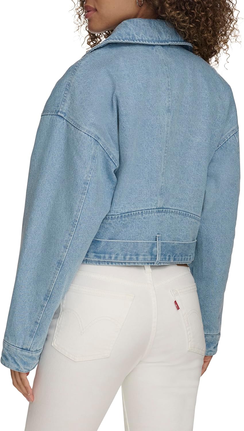 Женская куртка Levi's укороченная джинсовая в стиле мотокросса, голубой — фото 4