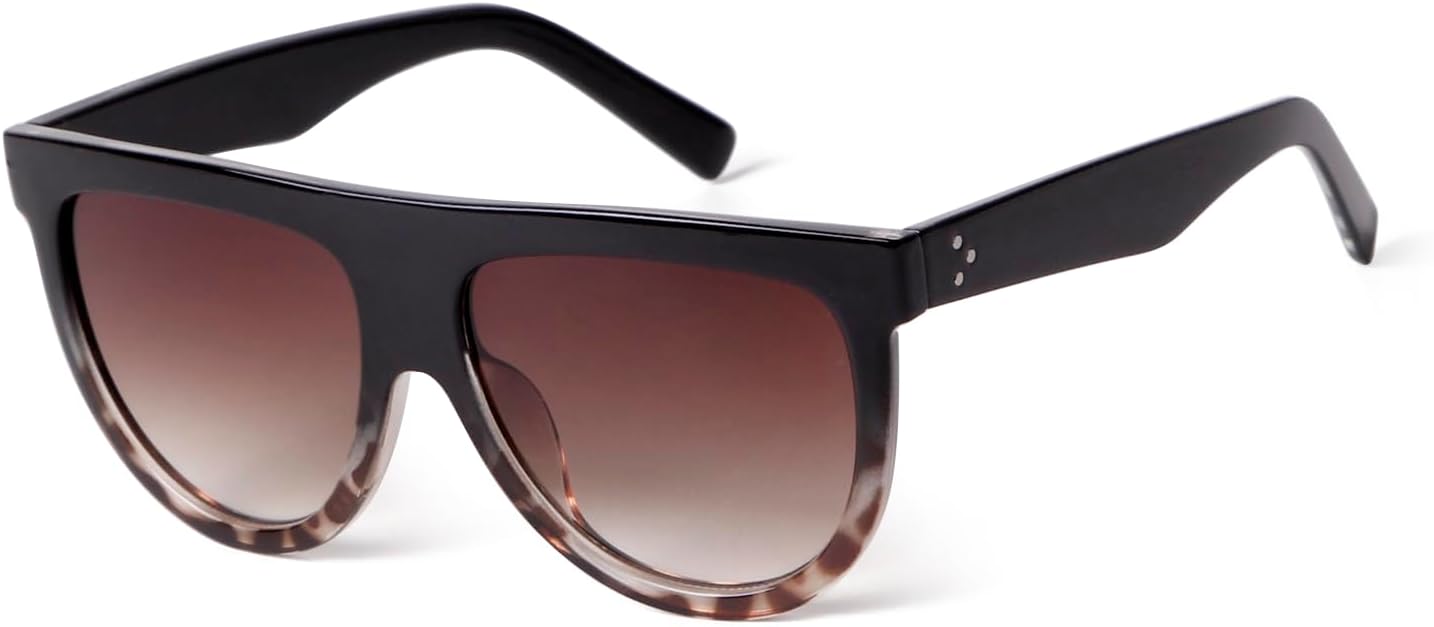 

Ретро-солнцезащитные очки-авиаторы большого размера в стиле 70-х для женщин. Модные и роскошные солнцезащитные очки-пилот с плоской верхней частью Laurinny, Black Leopard/Gradient Brown Lens