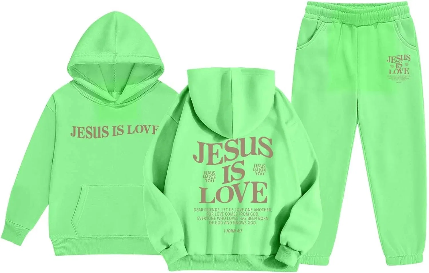Детский спортивный костюм с принтом Trust in the Lord Jesus, Z01 Green — фото 4