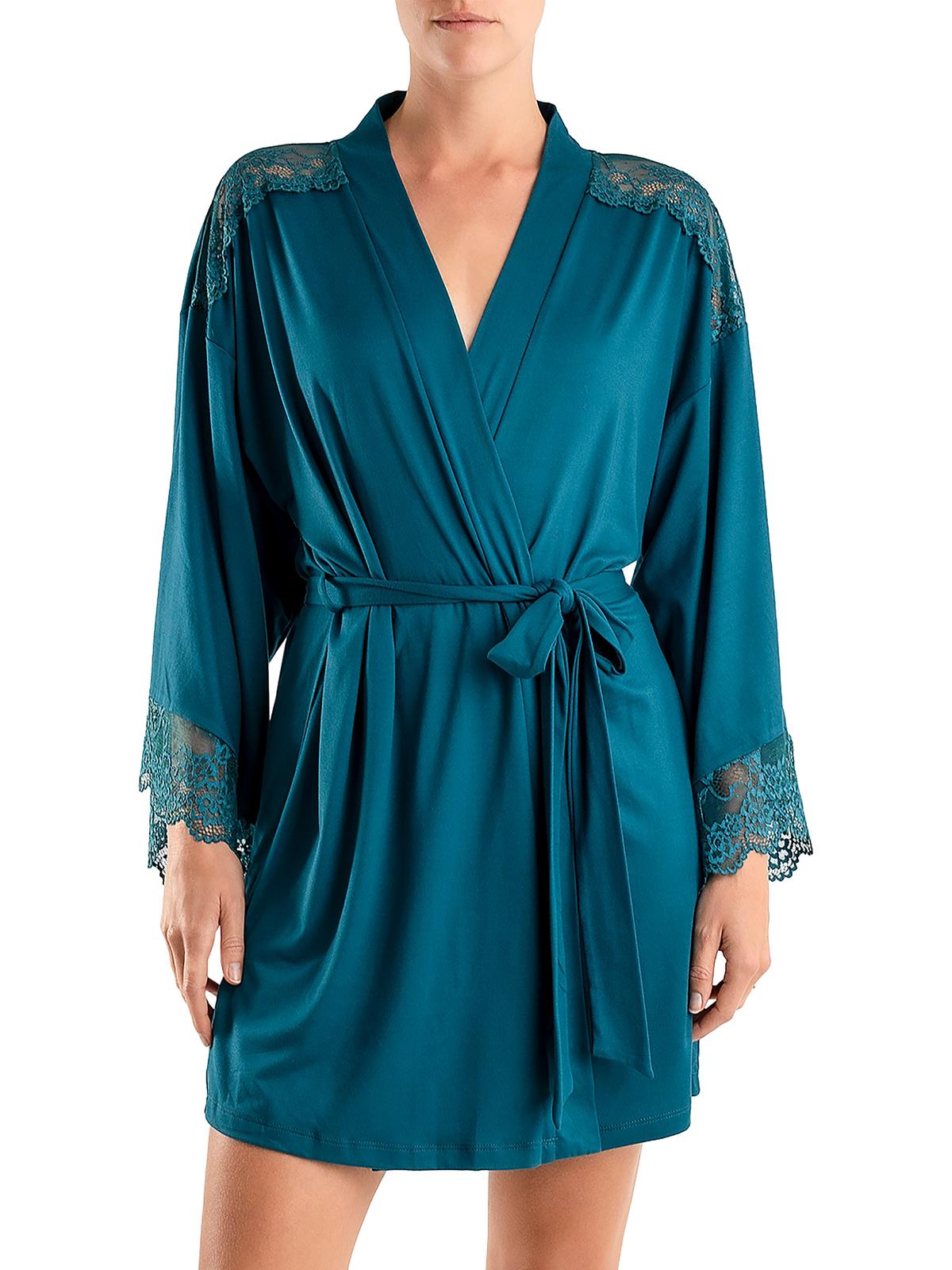

Женский удобный короткий халат с кружевной вставкой In Bloom by Jonquil, цвет deep teal