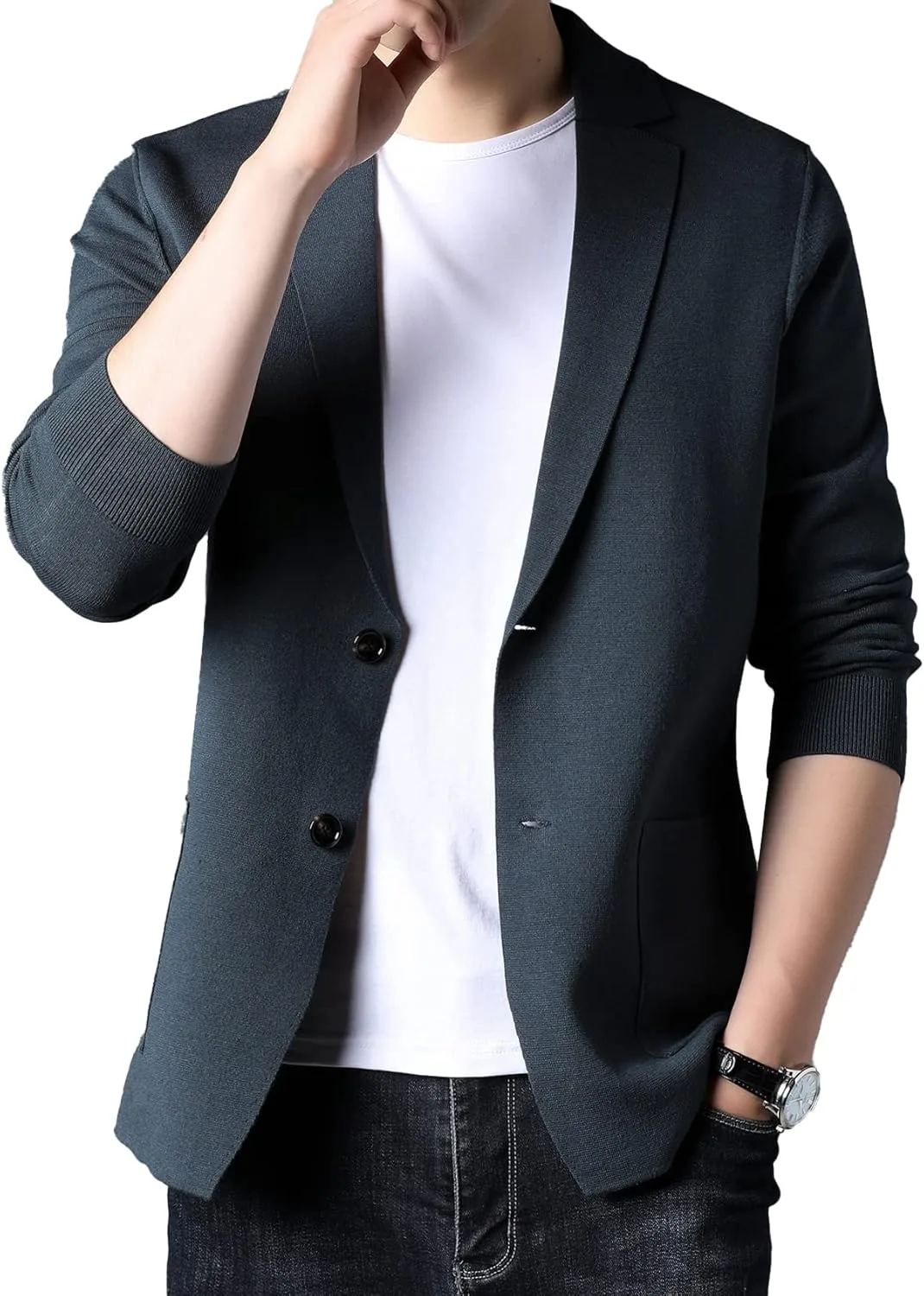 

Мужской кардиган Kissonic с длинными рукавами и вырезом лацканом