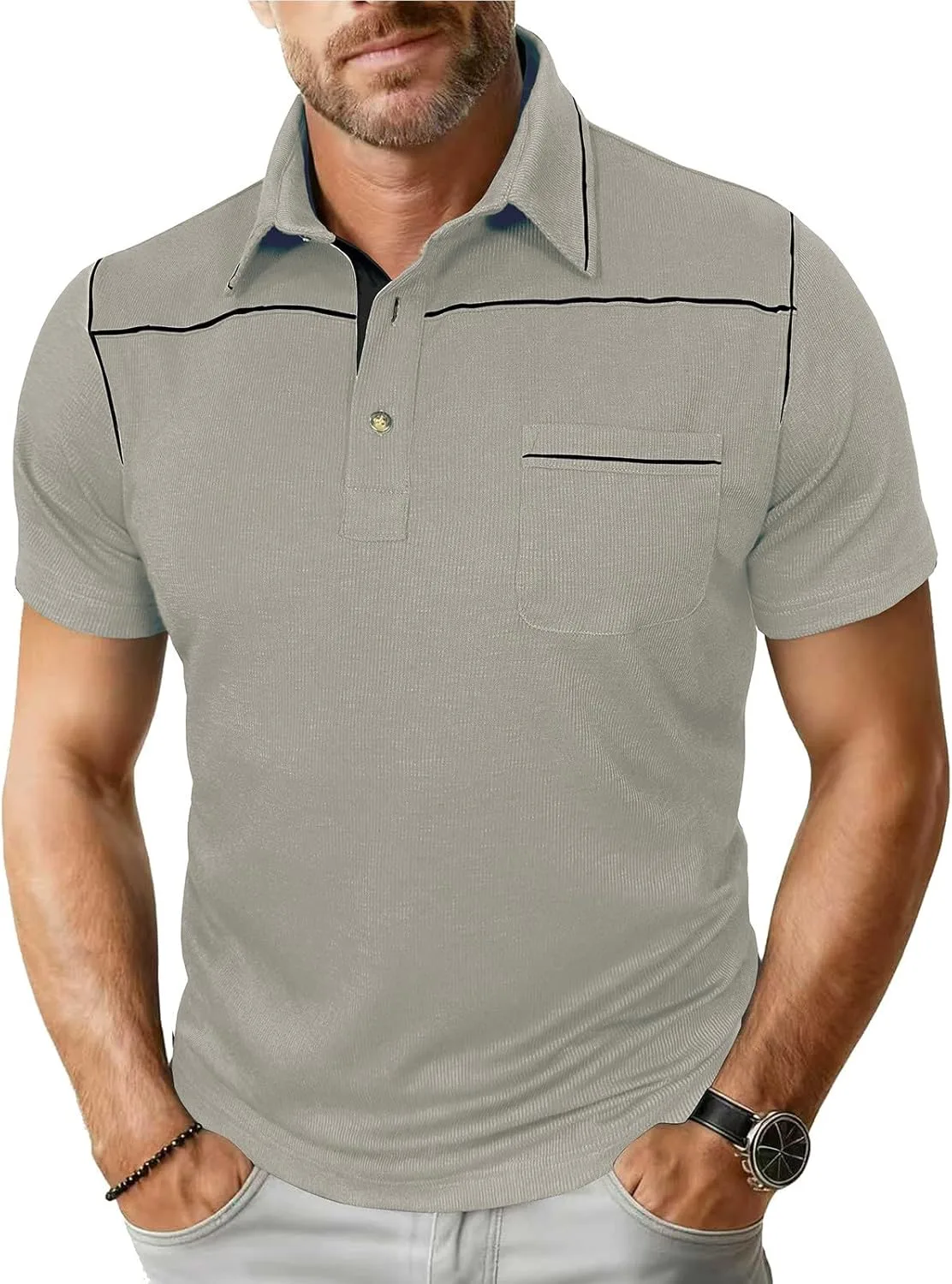 

Мужская поло с коротким рукавом, летняя, классическая, с карманом Lmdudan