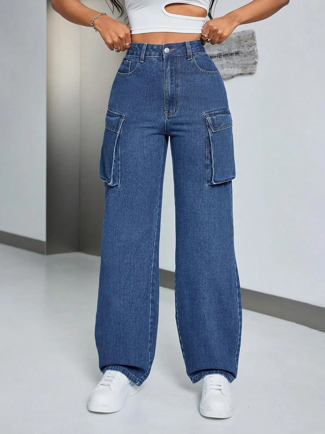 Женские широкие карго джинсы с прямым кроем — фото 3