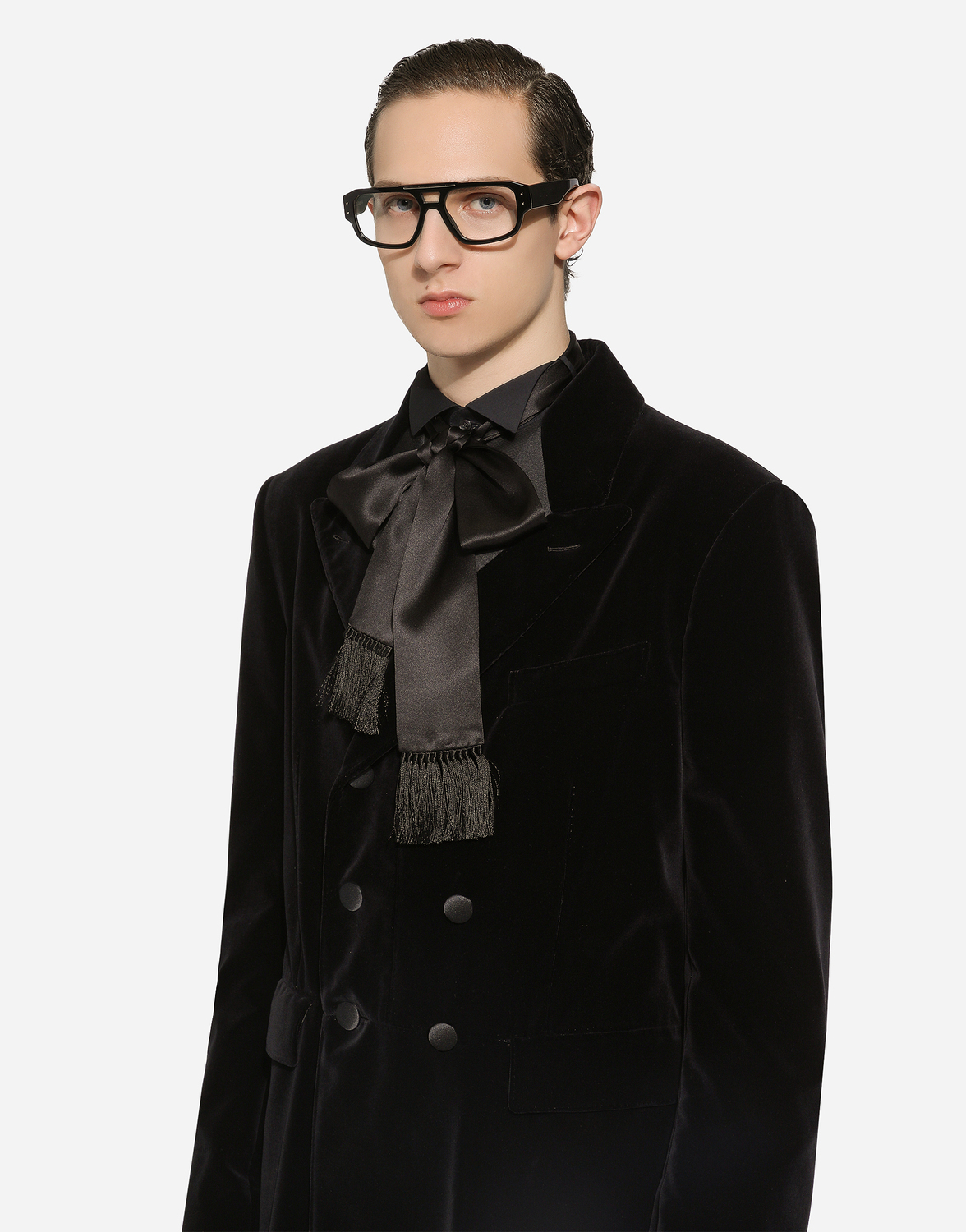 Бархатное пальто с атласными деталями Dolce & Gabbana, черный — фото 4