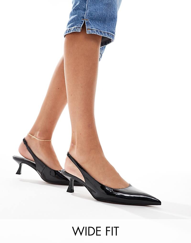 

ASOS DESIGN Wide Fit – Stroll – черные лаковые туфли на среднем каблуке с ремешком сзади пятки