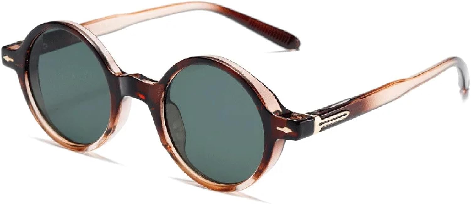 

Очки Favor Small Round Glasses Punk для женщин, солнцезащитные очки Rivets для мужчин, сине-зеленые очки с леопардовым принтом и защитой от УФ-излучения UV400 DSVIGF, Tea Green