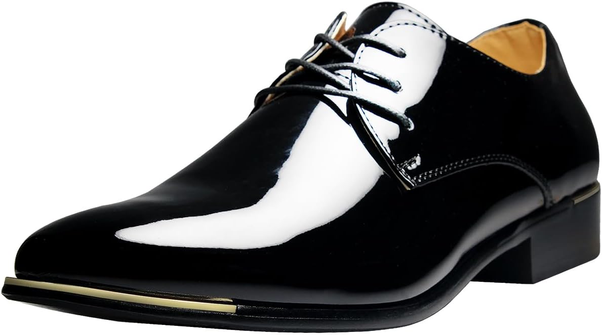 

Мужские классические туфли оксфорды на шнуровке из лакированной кожи с заостренным носком для деловых и свадебных мероприятий Zpllsbratos, черный